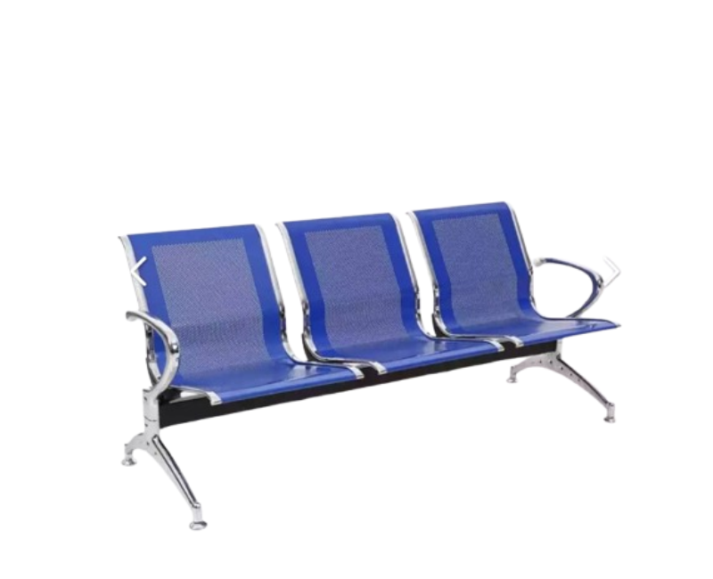 3-seater colored and curved chrome plated seats attached to heavy duty metal leg base frame support. Available in Black, Gray, Maroon, Blue.