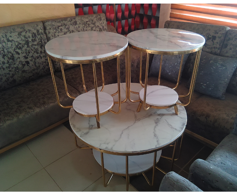 High standard marble center table with two side stool